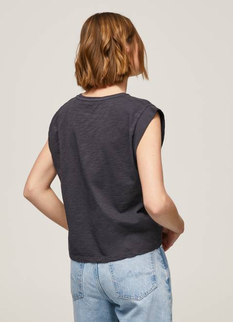 Pepe Jeans Photo Print T-Shirt Women Washed Black Z22X388