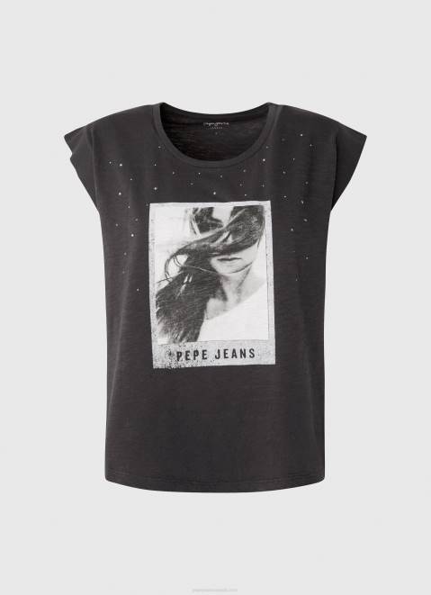 Pepe Jeans Photo Print T-Shirt Women Washed Black Z22X388