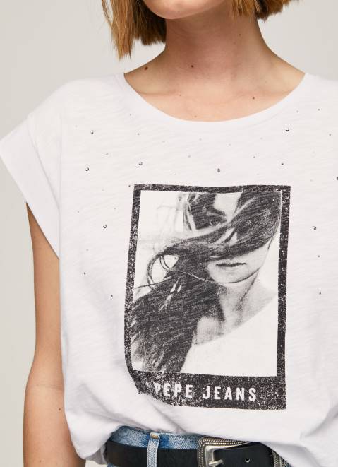 Pepe Jeans Photo Print T-Shirt Women White Z22X387
