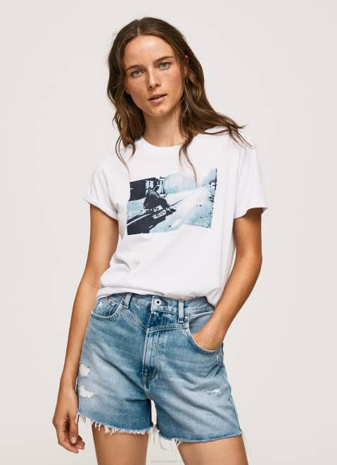 Pepe Jeans Photo Print T-Shirt Women White Z22X429