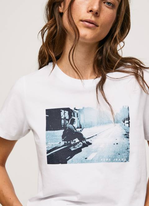 Pepe Jeans Photo Print T-Shirt Women White Z22X429