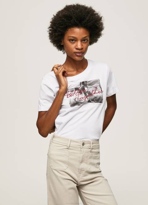 Pepe Jeans Photo Print T-Shirt Women White Z22X432