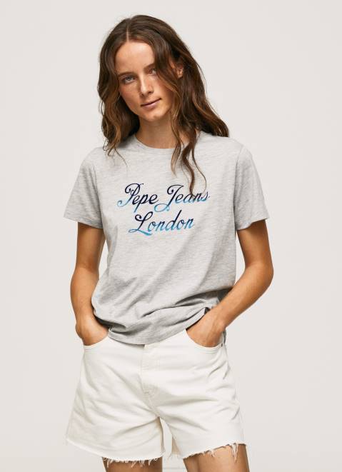 Pepe Jeans Printed Logo Cotton T-Shirt Women Grey Marl Z22X412
