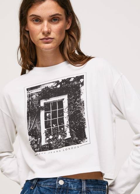 Pepe Jeans Printed Long Sleeved T-Shirt Women White Z22X428