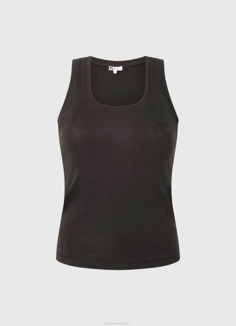 Pepe Jeans Ribbed Armhole-Sleeved T-Shirt Women Black Z22X440
