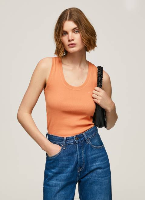 Pepe Jeans Ribbed Armhole-Sleeved T-Shirt Women Peach Z22X398