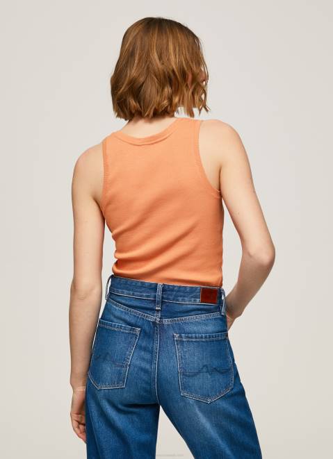 Pepe Jeans Ribbed Armhole-Sleeved T-Shirt Women Peach Z22X398
