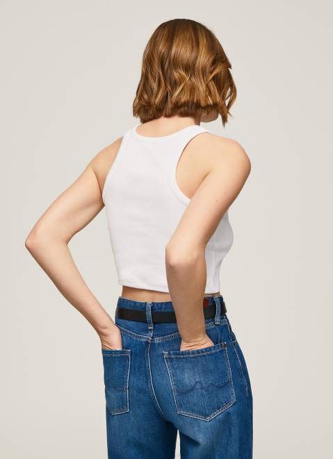 Pepe Jeans Ribbed Armhole Sleeved T-Shirt Women White Z22X423