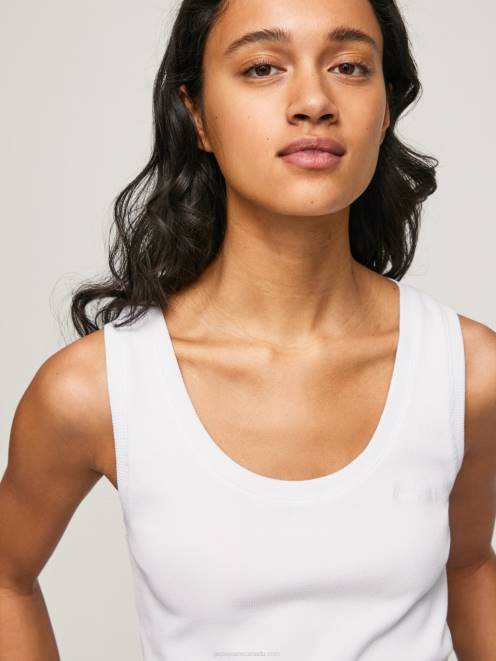 Pepe Jeans Ribbed Armhole-Sleeved T-Shirt Women White Z22X457