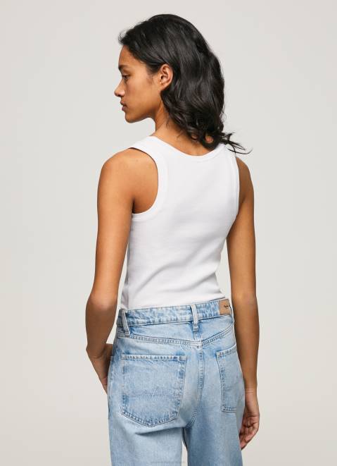 Pepe Jeans Ribbed Armhole-Sleeved T-Shirt Women White Z22X457