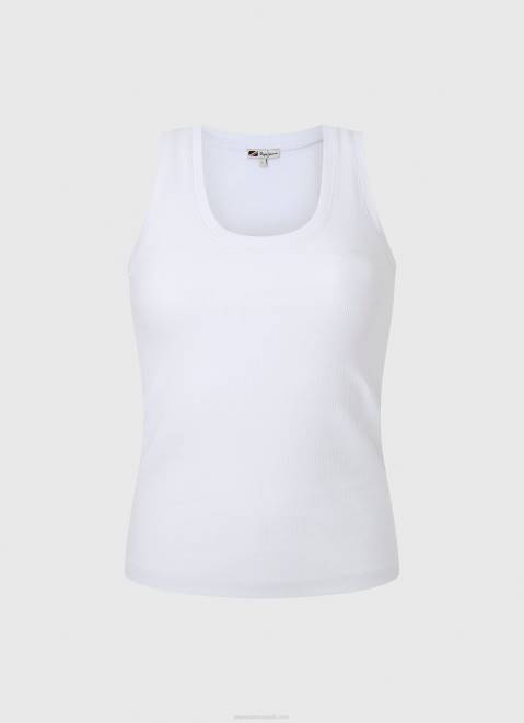 Pepe Jeans Ribbed Armhole-Sleeved T-Shirt Women White Z22X457