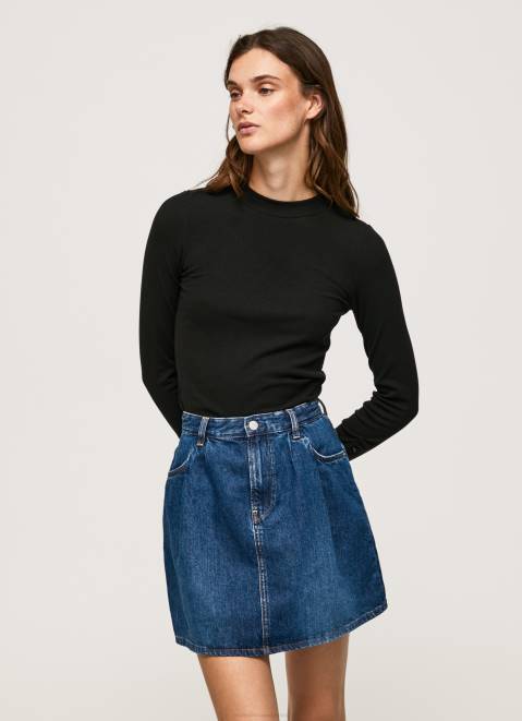 Pepe Jeans Ribbed Long Sleeve T-Shirt Women Black Z22X407