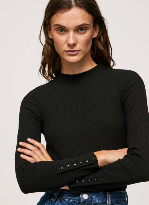 Pepe Jeans Ribbed Long Sleeve T-Shirt Women Black Z22X407