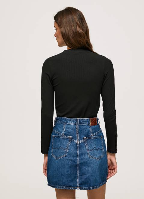 Pepe Jeans Ribbed Long Sleeve T-Shirt Women Black Z22X407