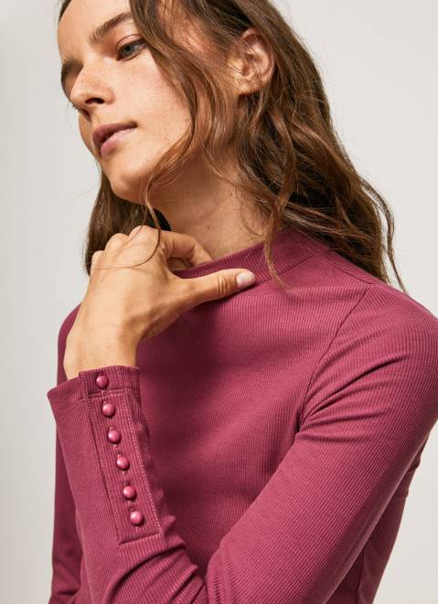 Pepe Jeans Ribbed Long Sleeve T-Shirt Women Dark Blush Z22X393