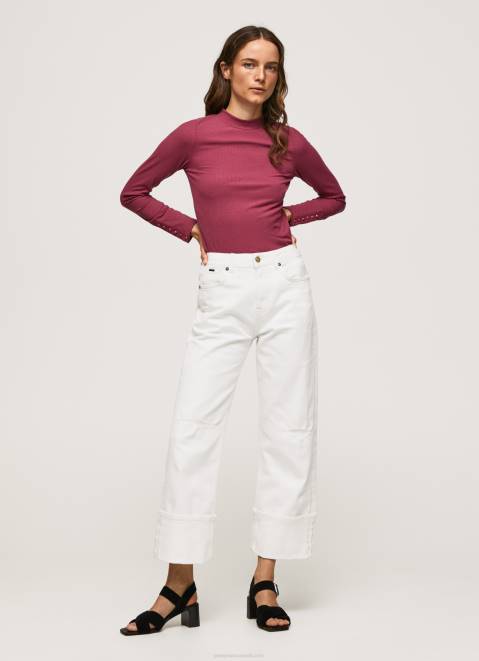 Pepe Jeans Ribbed Long Sleeve T-Shirt Women Dark Blush Z22X393