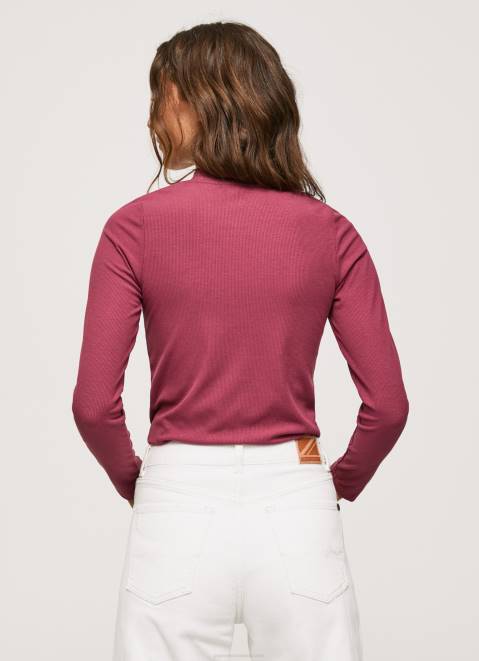 Pepe Jeans Ribbed Long Sleeve T-Shirt Women Dark Blush Z22X393