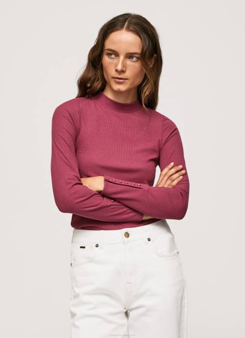 Pepe Jeans Ribbed Long Sleeve T-Shirt Women Dark Blush Z22X393