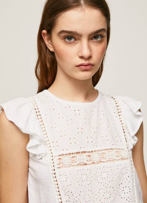 Pepe Jeans Shirt With Openwork Details Women White Z22X437