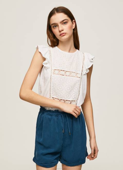 Pepe Jeans Shirt With Openwork Details Women White Z22X437