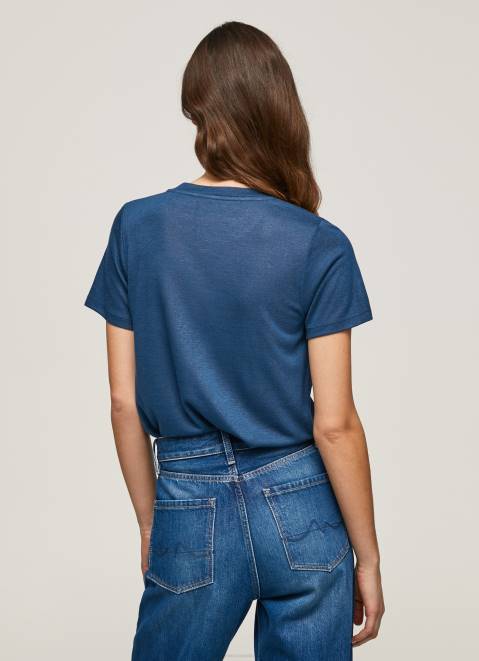Pepe Jeans Strass Print Logo T-Shirt Women Ocean Z22X443