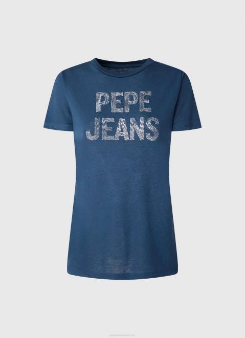 Pepe Jeans Strass Print Logo T-Shirt Women Ocean Z22X443