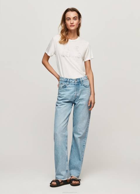 Pepe Jeans Strass Print Logo T-Shirt Women White Z22X451