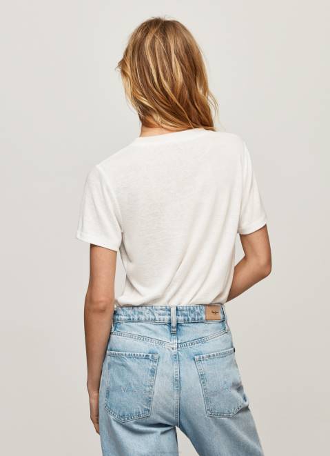 Pepe Jeans Strass Print Logo T-Shirt Women White Z22X451