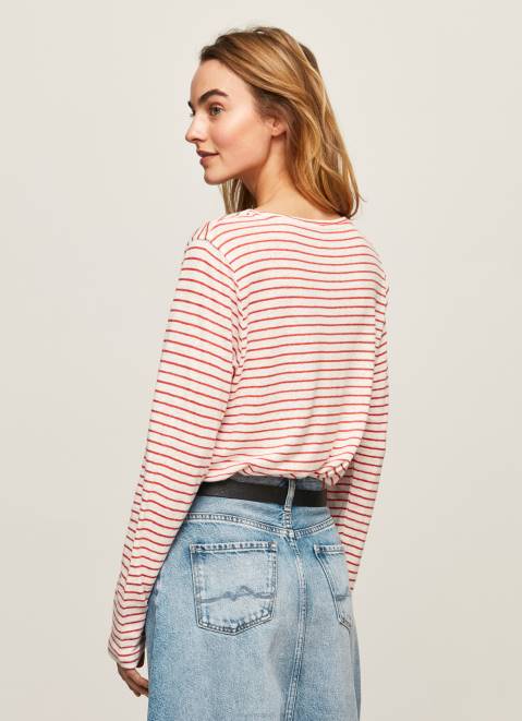 Pepe Jeans Striped Long Sleeved T-Shirt Women Studio Red Z22X395