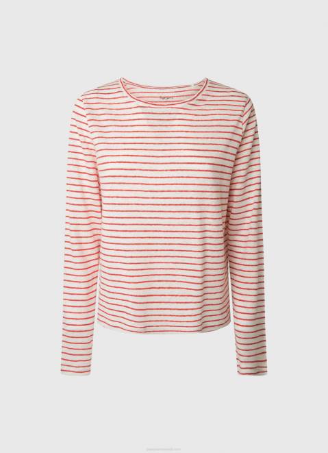 Pepe Jeans Striped Long Sleeved T-Shirt Women Studio Red Z22X395