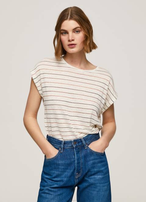 Pepe Jeans Striped Print Linen T-Shirt Women Multi Z22X447