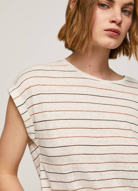 Pepe Jeans Striped Print Linen T-Shirt Women Multi Z22X447