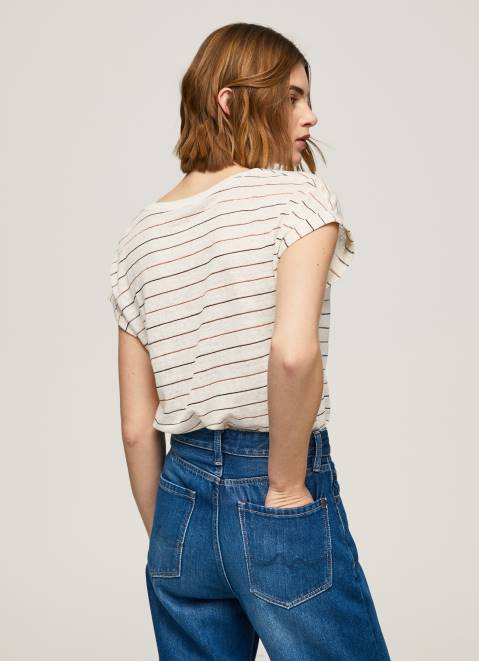 Pepe Jeans Striped Print Linen T-Shirt Women Multi Z22X447