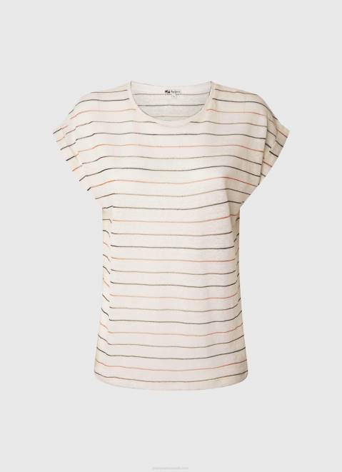 Pepe Jeans Striped Print Linen T-Shirt Women Multi Z22X447