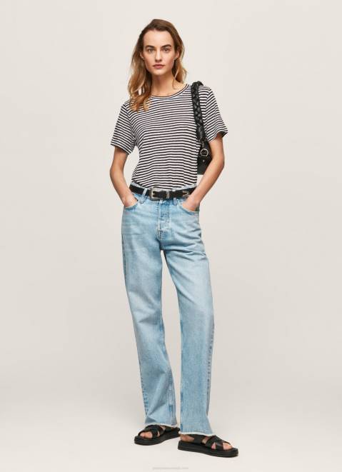 Pepe Jeans Striped Print T-Shirt Women Black Z22X459