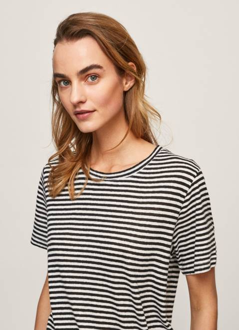 Pepe Jeans Striped Print T-Shirt Women Black Z22X459