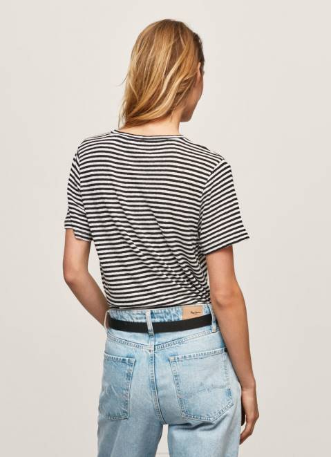 Pepe Jeans Striped Print T-Shirt Women Black Z22X459