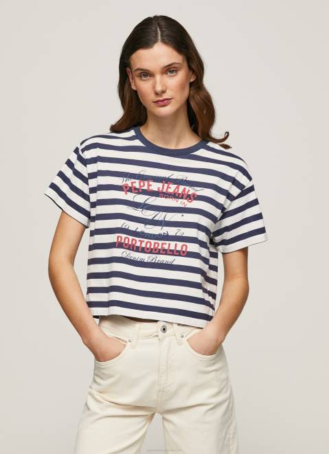 Pepe Jeans Striped Print T-Shirt Women Ocean Z22X450