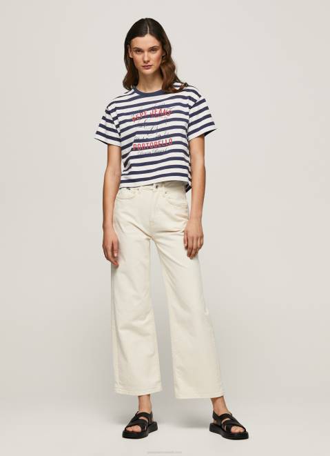 Pepe Jeans Striped Print T-Shirt Women Ocean Z22X450