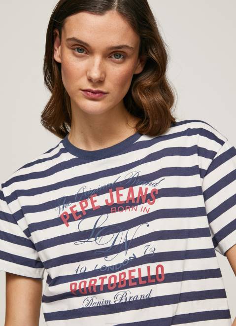 Pepe Jeans Striped Print T-Shirt Women Ocean Z22X450
