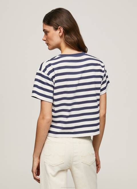 Pepe Jeans Striped Print T-Shirt Women Ocean Z22X450