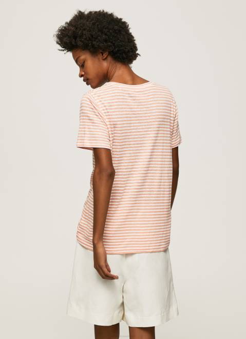 Pepe Jeans Striped Print T-Shirt Women Peach Z22X386