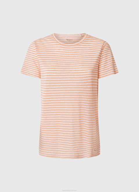 Pepe Jeans Striped Print T-Shirt Women Peach Z22X386