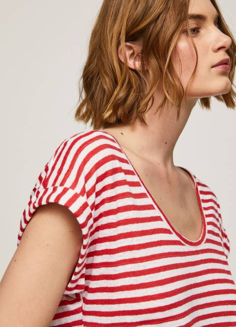 Pepe Jeans Striped Print T-Shirt Women Studio Red Z22X446