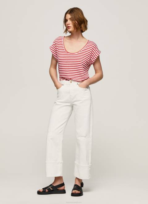 Pepe Jeans Striped Print T-Shirt Women Studio Red Z22X446