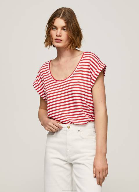 Pepe Jeans Striped Print T-Shirt Women Studio Red Z22X446