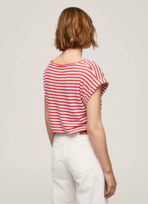Pepe Jeans Striped Print T-Shirt Women Studio Red Z22X446