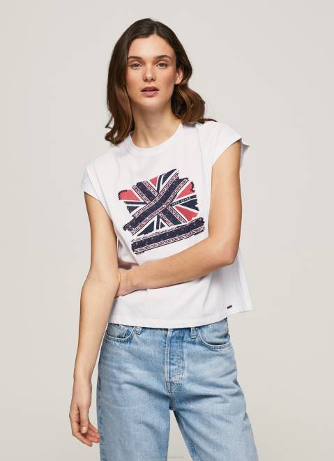 Pepe Jeans Union Jack Printed T-Shirt Women White Z22X415