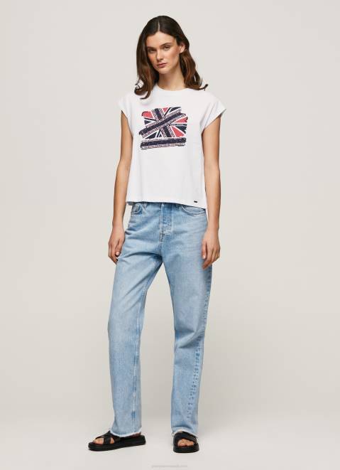 Pepe Jeans Union Jack Printed T-Shirt Women White Z22X415