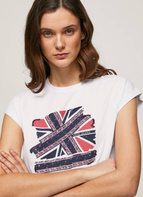 Pepe Jeans Union Jack Printed T-Shirt Women White Z22X415
